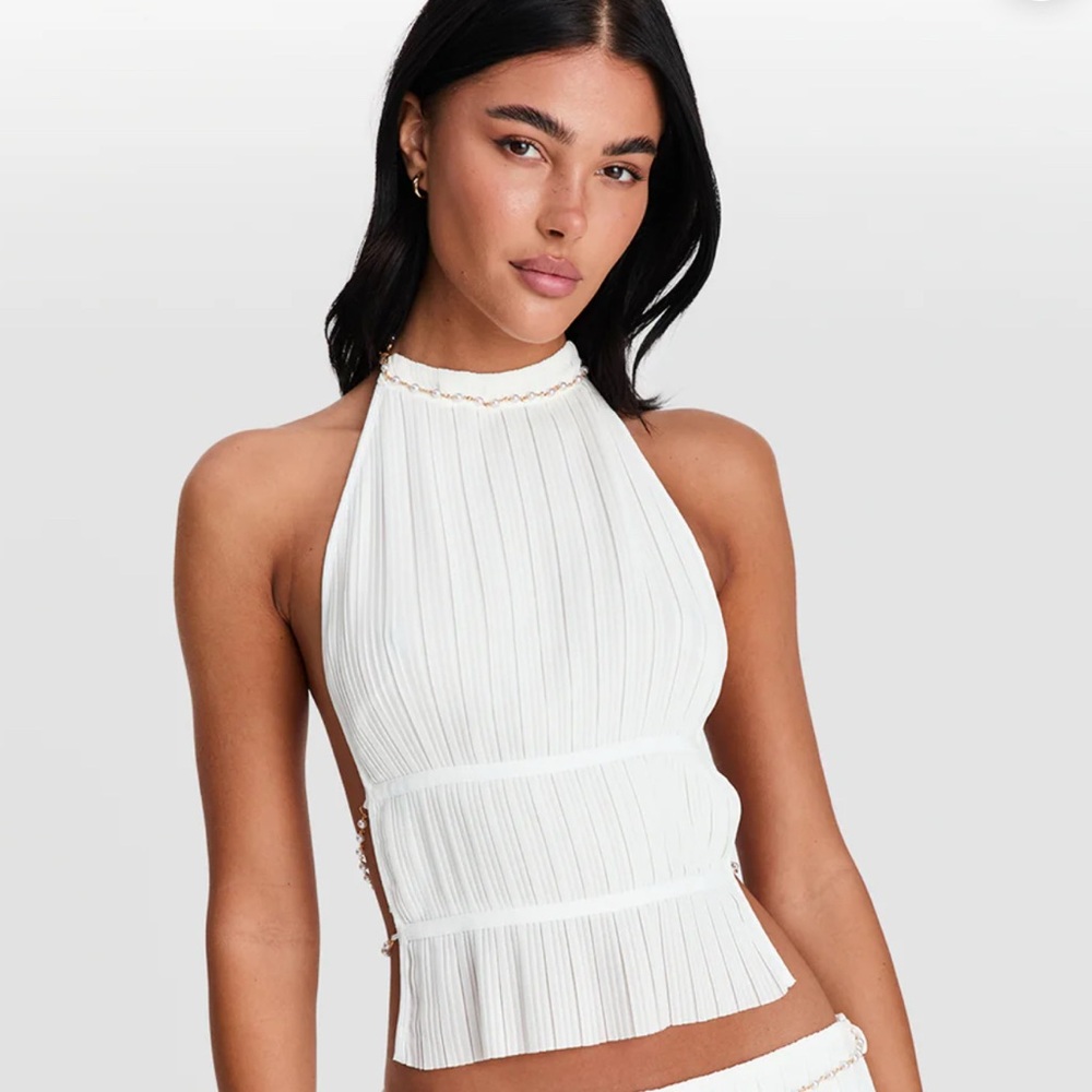 Sasha Therese Elegant White Halter Top